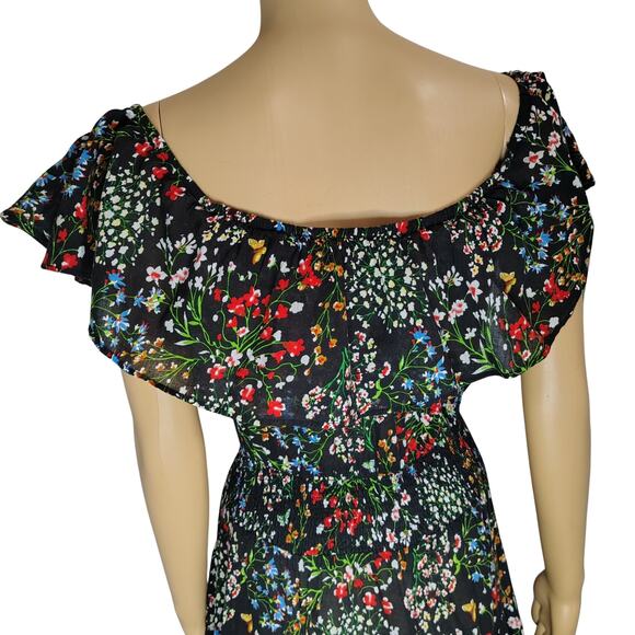 Chelsea & Theodore Floral Peasant Fit Flare Maxi Sundress Smocked Waist Size M - Picture 7 of 8